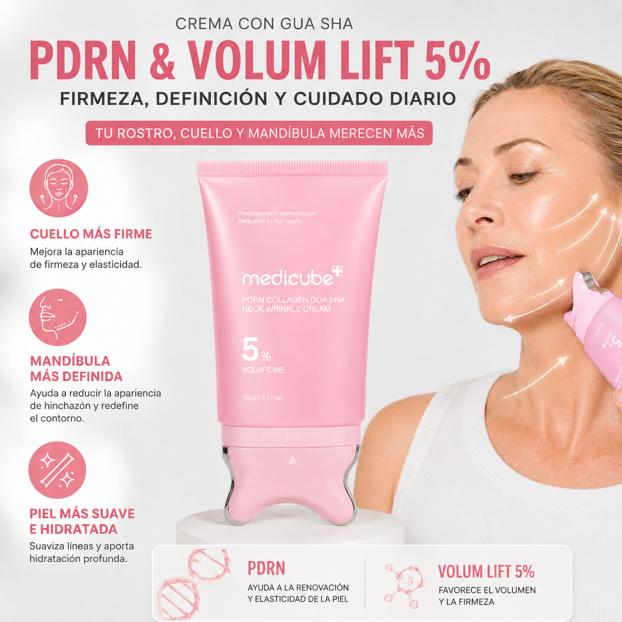 Colageno PDRN con Gua Sha para Rostro, Mandíbula y Cuello