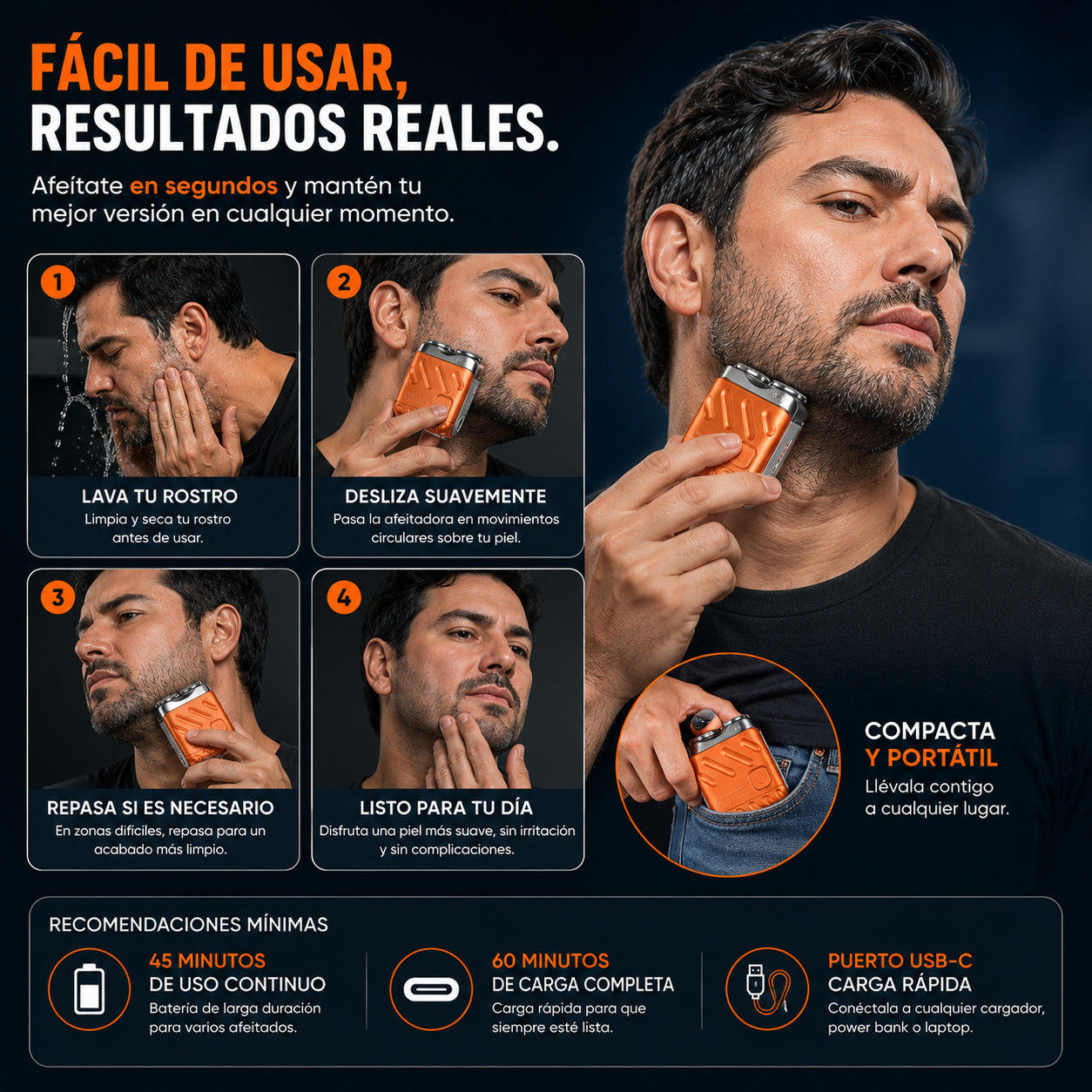 PocketShave™ — Afeitadora eléctrica portátil Luce impecable en 60 segundos