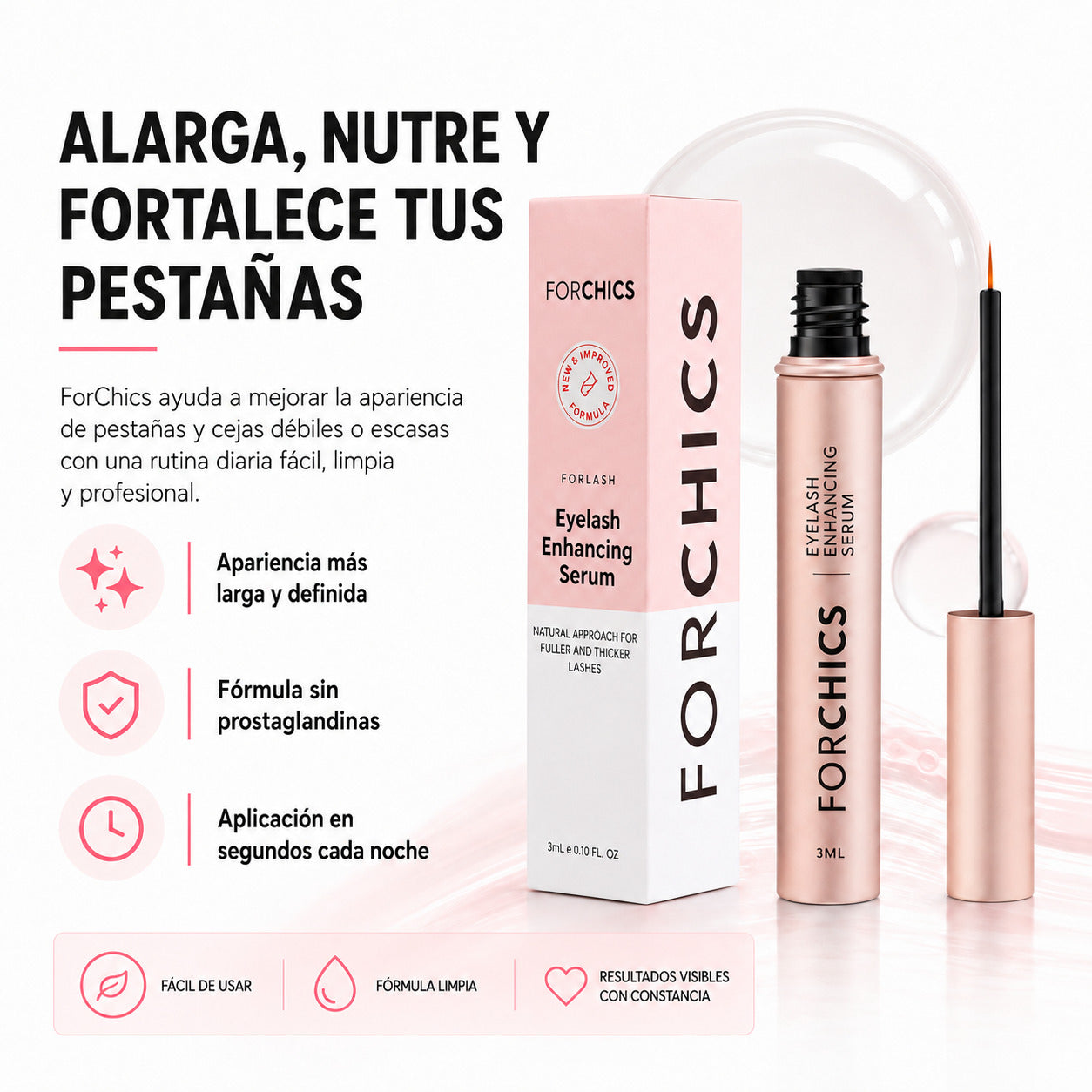 ForChics pestañas y cejas mas largas en 2 semanas